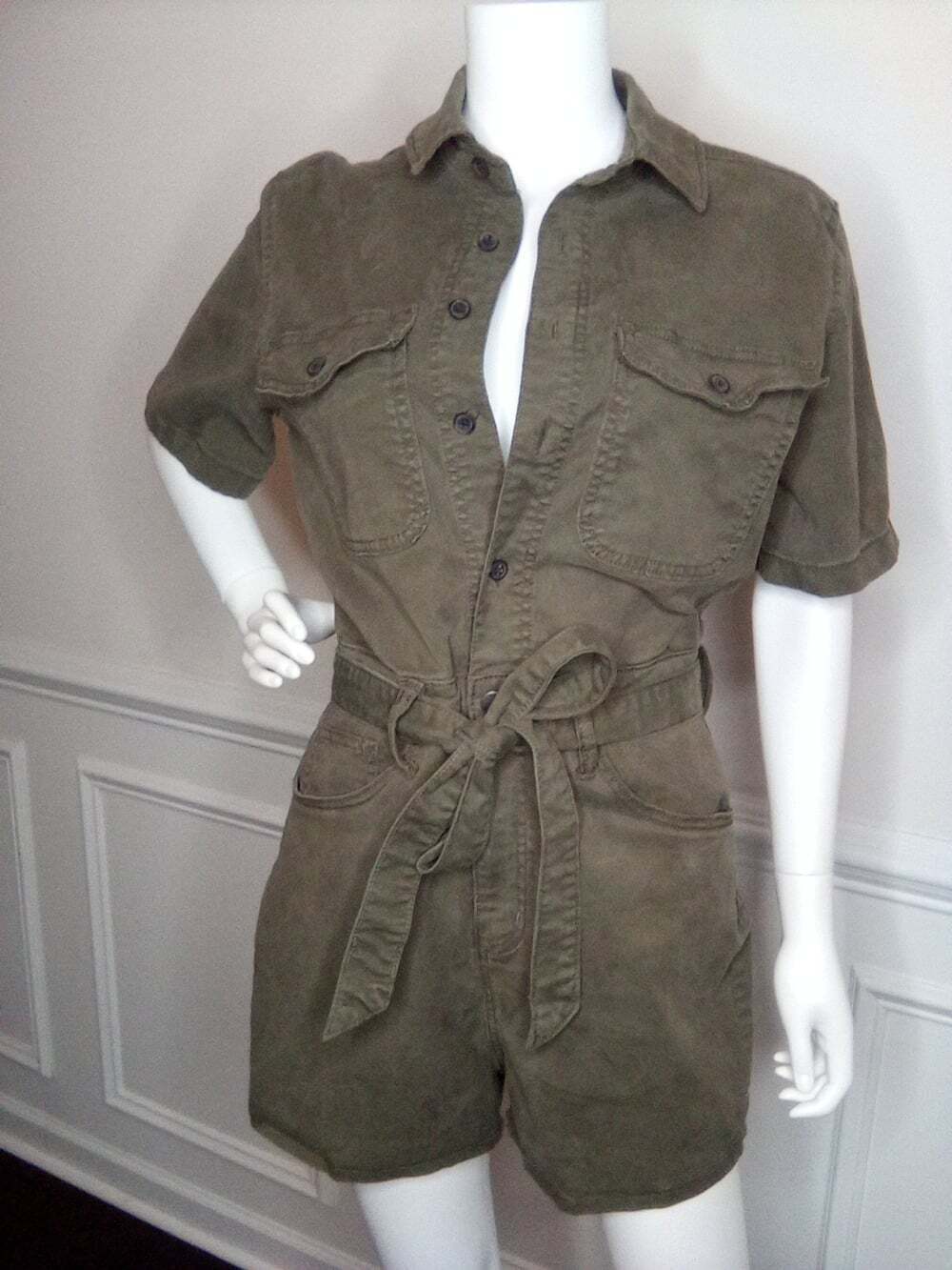 NEW Universal Thread Short Sleeve Denim Romper Olive Green Size 4 Jumpsuit - Picture 8 of 16